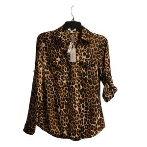 Express Animal Print Button-Down Blouse